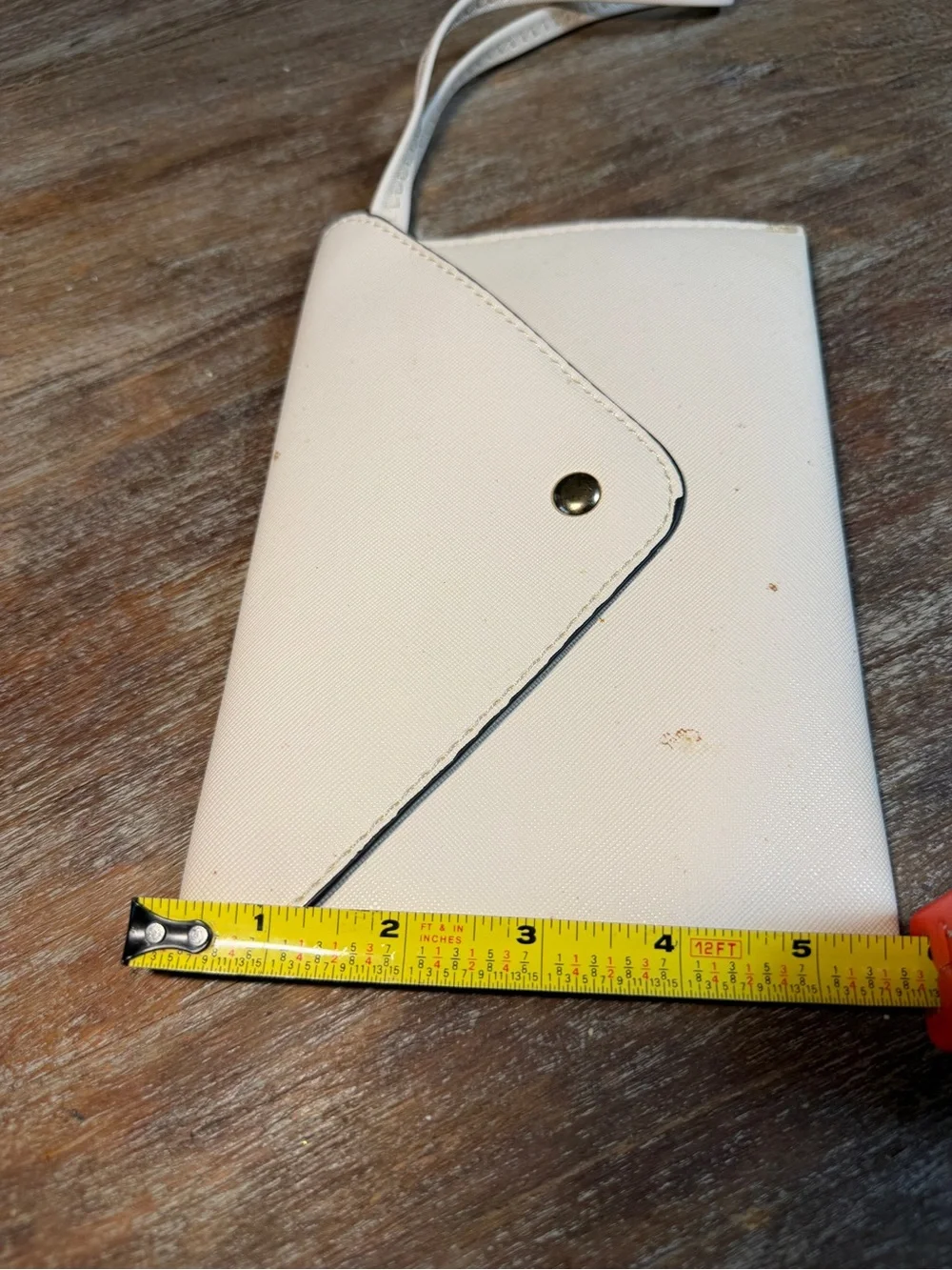 Cream Faux Leather Envelope Wristlet Clutch Wallet Snap Closure